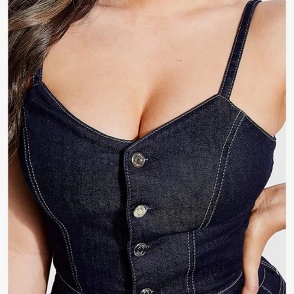 Guess Tie Hem Blue Denim Romper playsuit retro pinup vintage style SZ xs - Picture 8 of 9